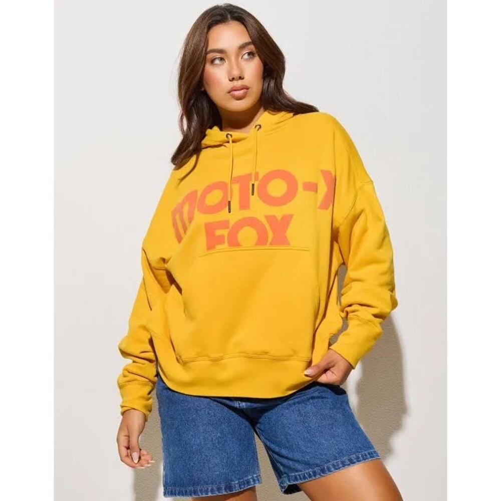 Fox Racing Women’s S Moto X Hoodie Mustard Yellow Oversized Pullover Sweatshirt